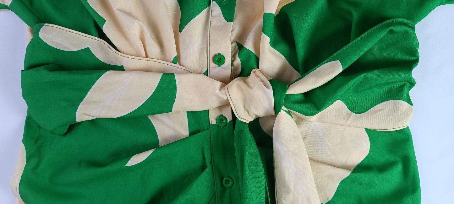 Robe chemisier taille haute à manches courtes