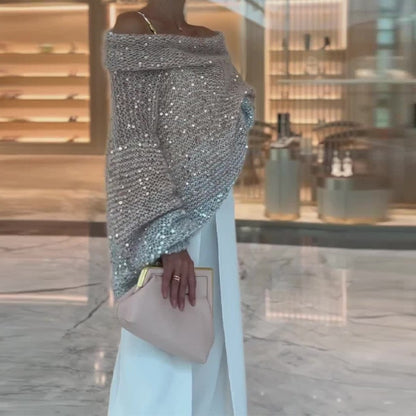 Manteau en maille style western chic avec détail sequins