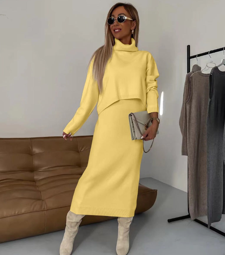 Ensemble deux-pièces en maille, style élégant et décontracté.