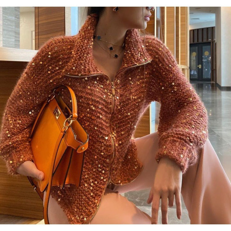 Manteau en maille style western chic avec détail sequins