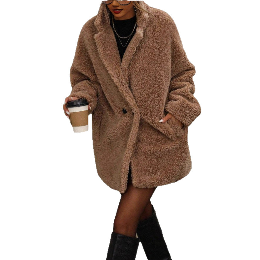 Manteau en polaire pour femme à col doux et manches longues