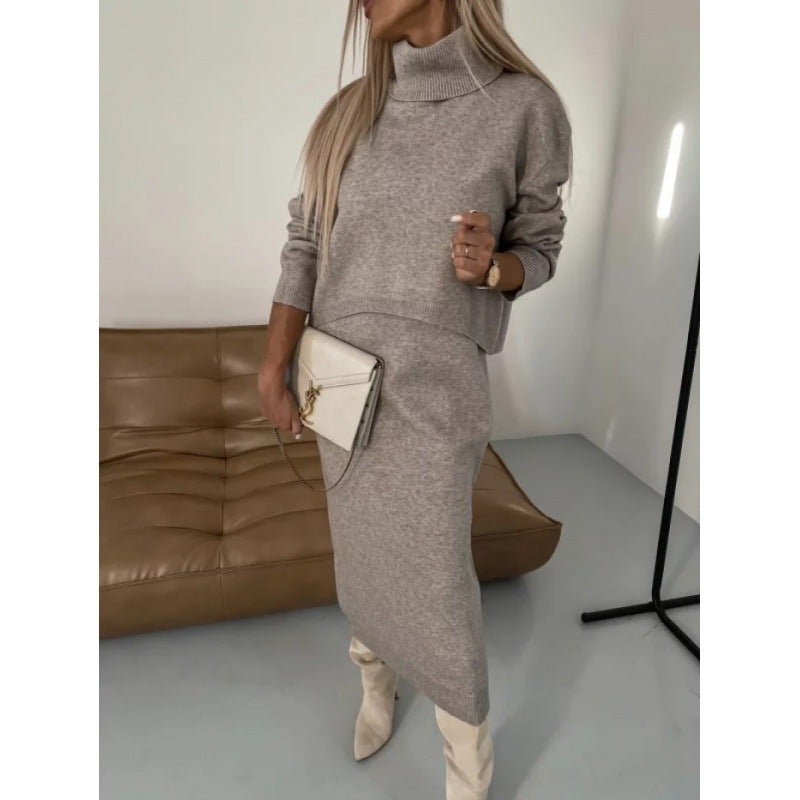 Ensemble deux-pièces en maille, style élégant et décontracté.